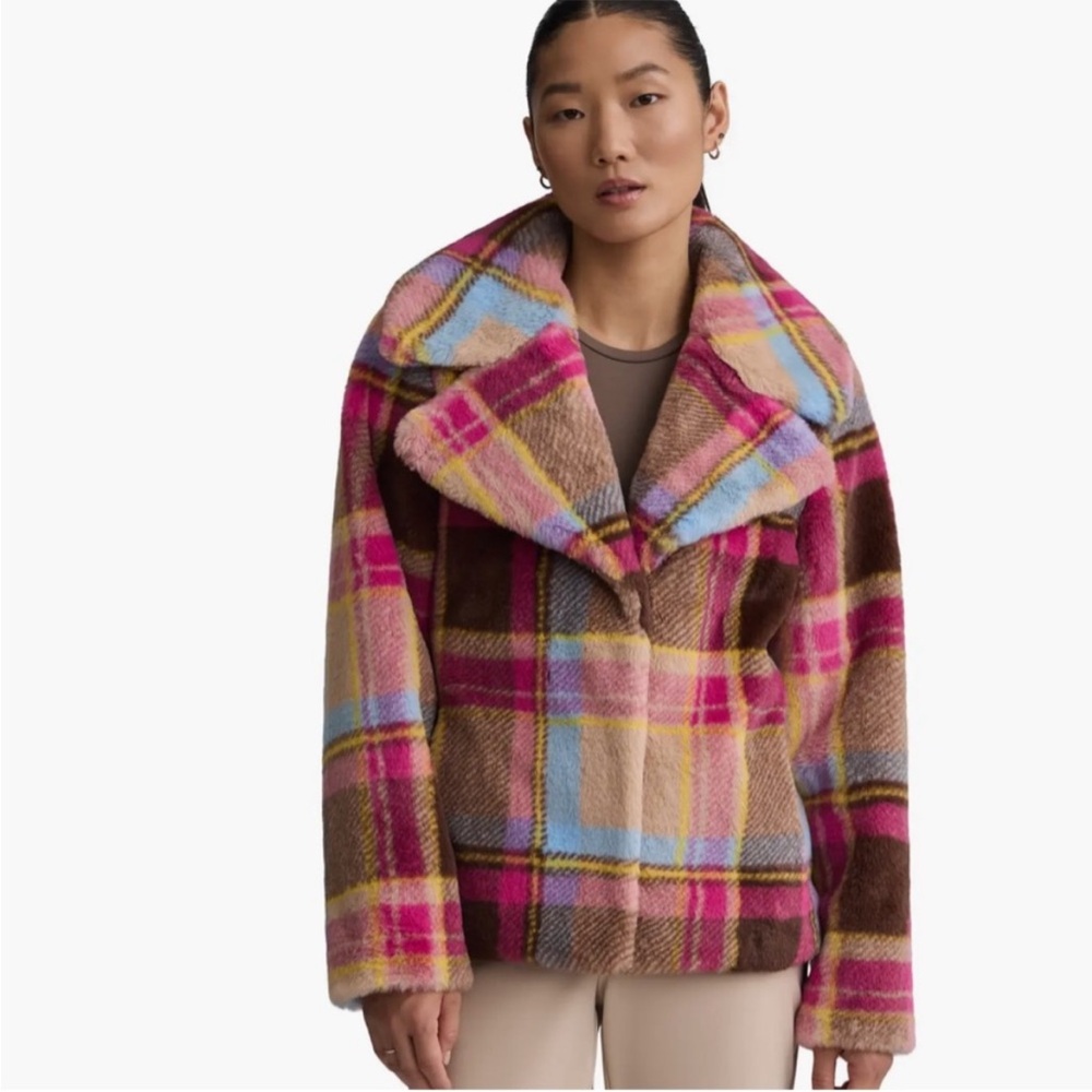 NVLT Multicolor Plaid Vegan Fur Teddy Jacket NWT - Picture 4 of 5
